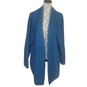 Blue Open‎ Front Cardigan Sweater Cozy Knit Duster Jacket